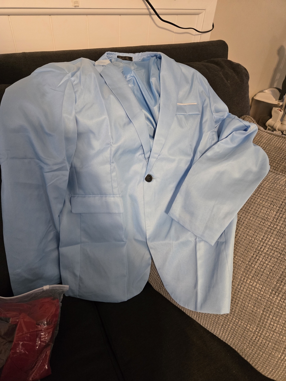 Women's Light Blue And Red Single-Button Blazer - Classic Tailored Jacket